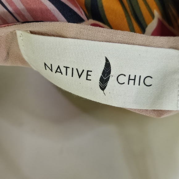 NATIVE CHIC Hot Pink/Green Multi-Color Tropical Satin Wrap Midi Dress, Large - Picture 16 of 16